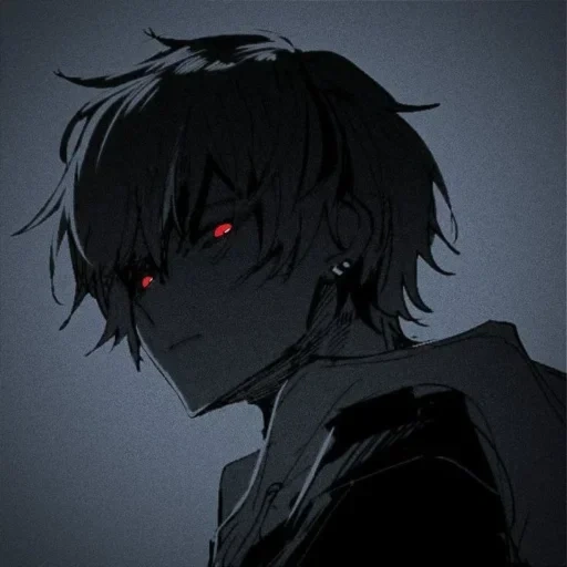figure, anime boy, anime dark color, anime black, sad cartoon boy