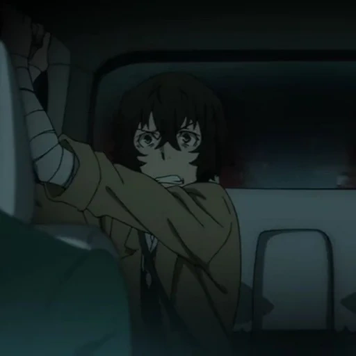 dazai, dazai al coche, osamu dadzai, grandes perros callejeros, gran perros callejeros dazai