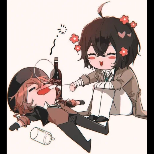 chuya dazai, anime mignon, chuya nakahara, osamu dadzai, dazai chui chibi comics