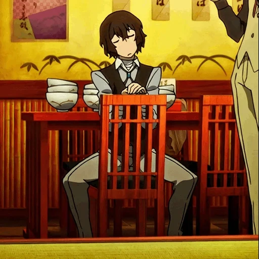 stray dogs, ozaiji, osamu dazai drinks tea, osamu dazai stray dog, dazai osamu big stray dog