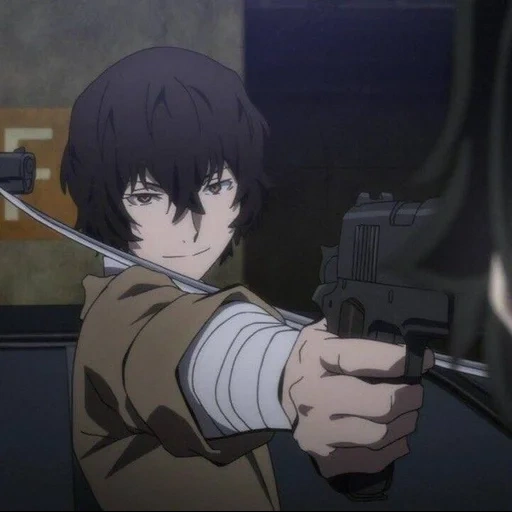 dazai, osamu dadzai, dazai great wandering dogs, dazai shoots a pistol which series, great stray dogs dazai with a pistol