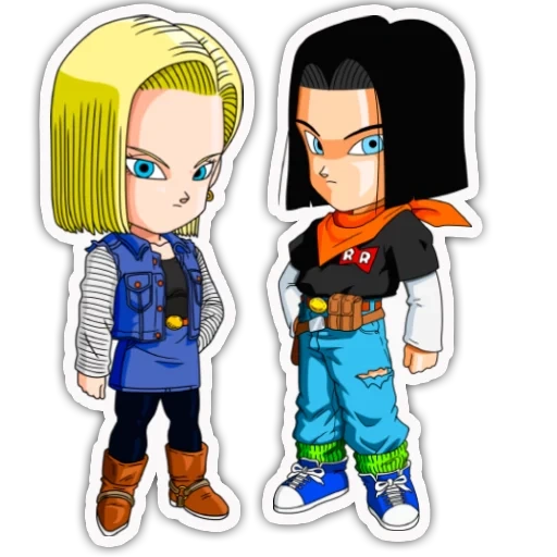 android 17, android 18, robot 17 chibi, dragon ball robot 17, dragon bol chibi picolo