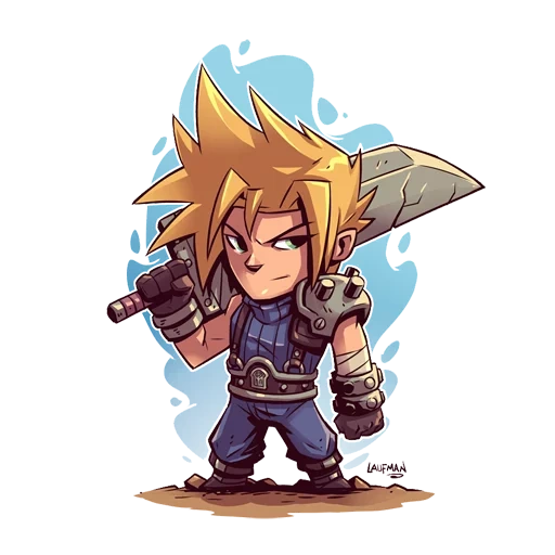 anime, ken lauffman, anime charaktere, cloud strife chibik, chibi derek laufman vision