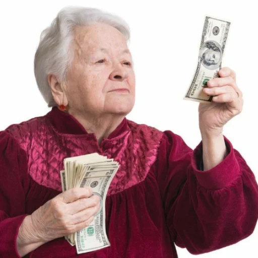 lady mani, nenek dengan uang, wanita tua dengan uang, seorang pensiunan dengan uang, pensiunan dengan uang dengan tangan