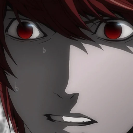 yagami léger, menace de mort, la lumière yagami est mauvaise, yagami light smirk, note de la mort yagami light