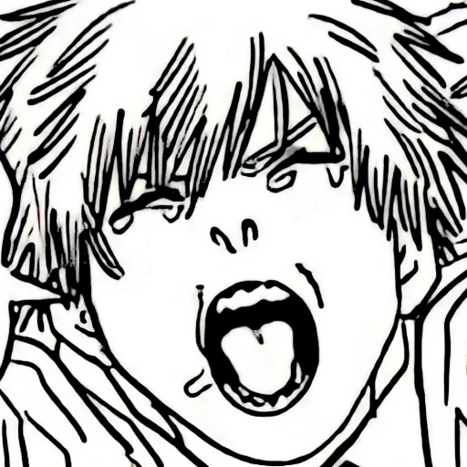 manga, boy, human, anime drawings, satisfied denji