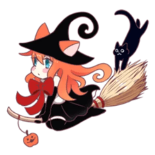 sorcière, sorcière d'anime, balai de sorcière, witcher mettle chibi, anime sorcière halloween
