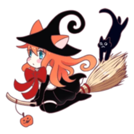 bruja, bruja de anime, escoba de bruja, chibi de maldad de brujería, halloween de la bruja de anime