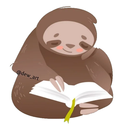 sloth, книги, тетрадь, иллюстрация, обезьянка сидячая книгами