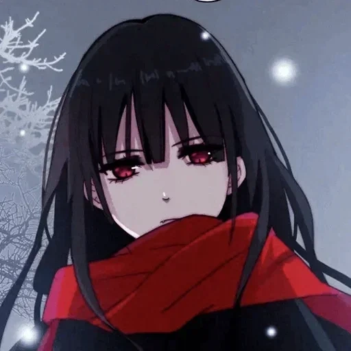 anime girl, cartoon character, black hair field, animation field black hair, animation field black hair and red eye