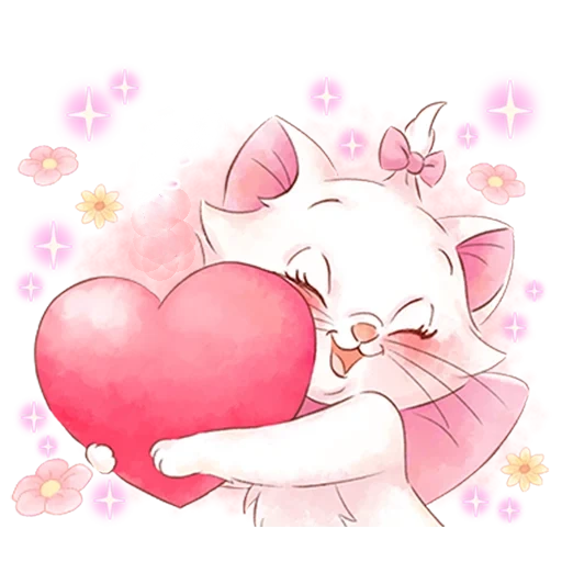 gato, maria ama gatos, arte de gatinho rosa, gato de pêssego with heart, disney's marie girly