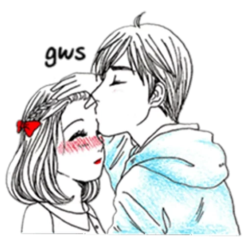 figure, cartoon couple, girl's kiss pattern, a picture of love, pairwise graph
