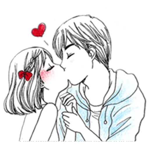figure, kissing pattern, a picture of love, a sketch of a couple, anime pencil couple hug