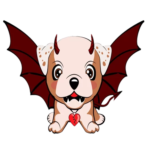 dog devil, bat a dog, satan's little dog, little dog devil, dog with devilish horns