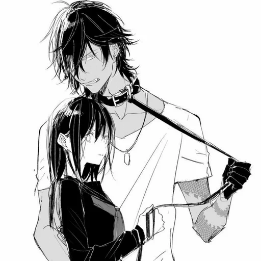 manga, anime couples, anime manga, anime drawings of a couple, anime guy leash