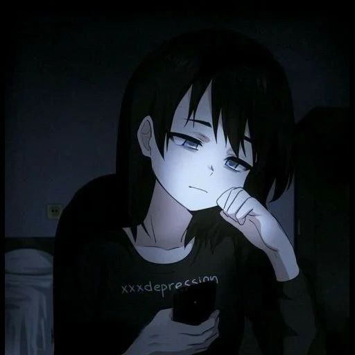 anime dark color, anime girl, sad animation, cartoon character, sadness of animation art