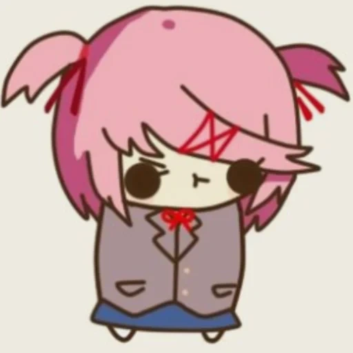 anime, natsuki chibi, personagens de anime, ddlc chibi natsuki, natsuki ddlk chibi