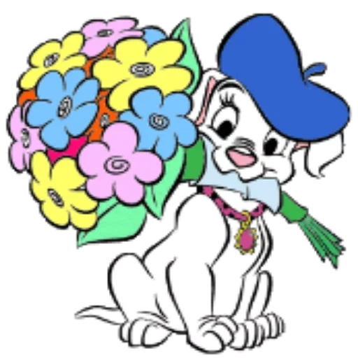 desenho animado de cachorros, cães de desenhos animados com flores, cães de desenhos animados com flores, cachorro dá flores de flores, cão de desenho animado com uma flor