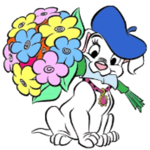 welpenpapel cartoon, zeichentrickhunde mit blumen, zeichentrickhunde mit blumen, hund gibt blumenzeichnung, cartoonhund mit einer blume