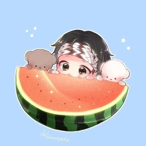 animation, figure, watermelon, eat watermelon, watermelon animation