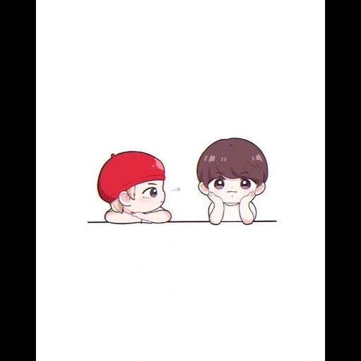 chibi bts, bts fanart, vkook fanart, bts vkook red cliff, immagine bt21 vkook