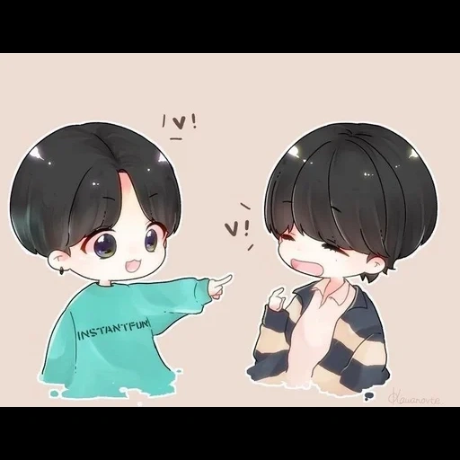 foto, bts fanart, anime chibi, vkook fanaart, taekook chibi