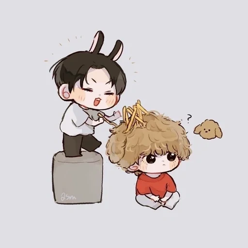 bts art, bts vkook, bts jikook, bts fanart, chibi bts chongguo rabbit