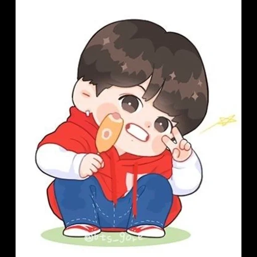 bts fanart, zheng zhongguo, bts jungkook, worship the country sticker, chibi bts chongguo