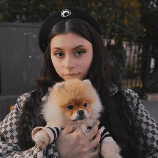 spitz, young woman, dog spitz, miniature spitz, pomeranian spitz