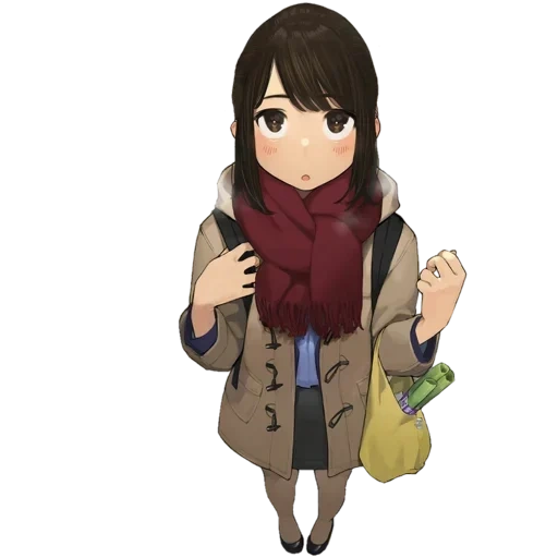 figure, animation art, ganbare doukichan, anime girl scarf