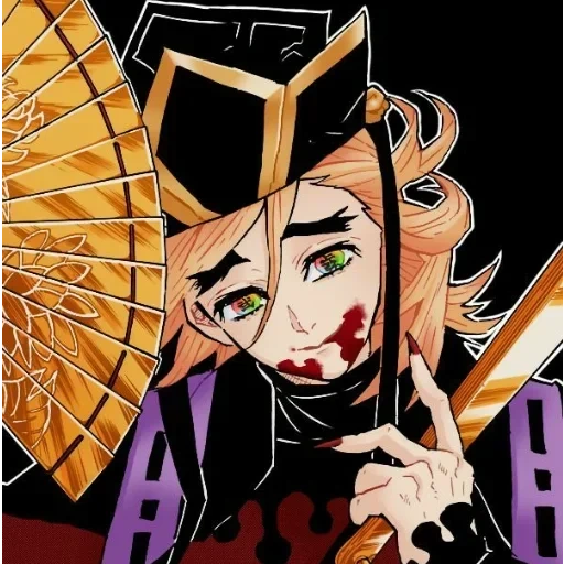 anime komik, upper moon 2 douma, samurai daun telur-legenda, pisau untuk memotong iblis, melawan siluman pisau kuda
