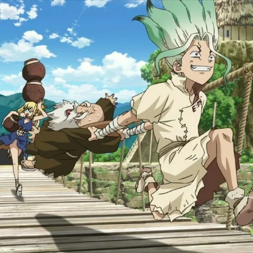 dr stone, senka dr stone, dr stone season 3, dr stone village ishigami, anime dr stone tutti i personaggi