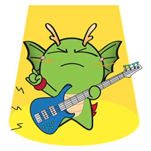 le dragon, plaisanter, illustration, grenouille avec une guitare
