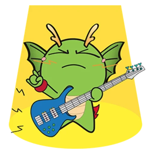 dragón, gracioso, ilustraciones, guitarra de rana