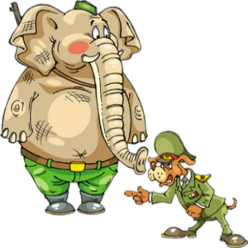 die elefantenarmee, der soldat elefant, die armee elefanten, cartoon soldier, tag des verteidigers des mutterlandes