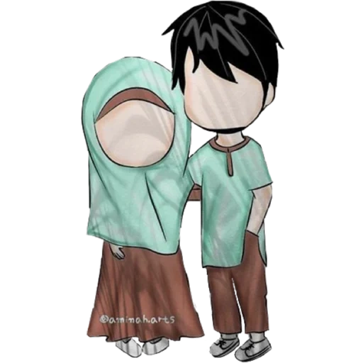 figure, islamic animation family, muslim couple, muslim family, moslem couple anime