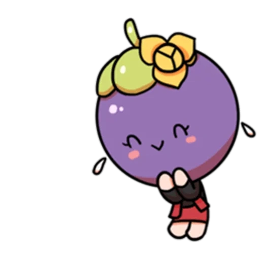 fruit, anime, illustration, pomme verte, fruits cartoon violet