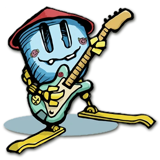 text, tom plays the guitar, illustration, popcorn guitar, cartoon style