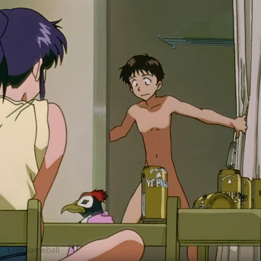 anime, eine auswahl von anime, anime charaktere, shinji ikari hay shinji, misato katsuragi evangelion 1995