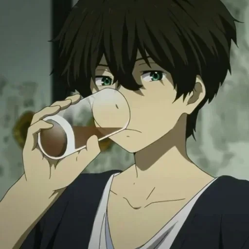 image, anime kun, anime eren, le gamin boit l'anime d'eau, anime guy boit de l'eau