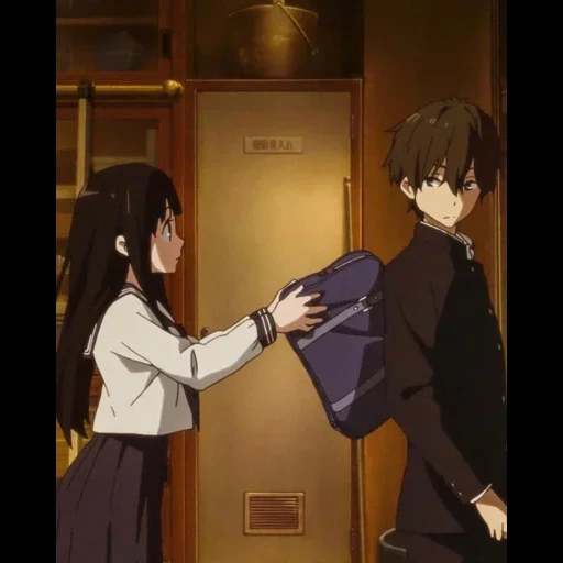 anime, immagine, ragazze anime, personaggi anime, bacio hyouka huck 2012