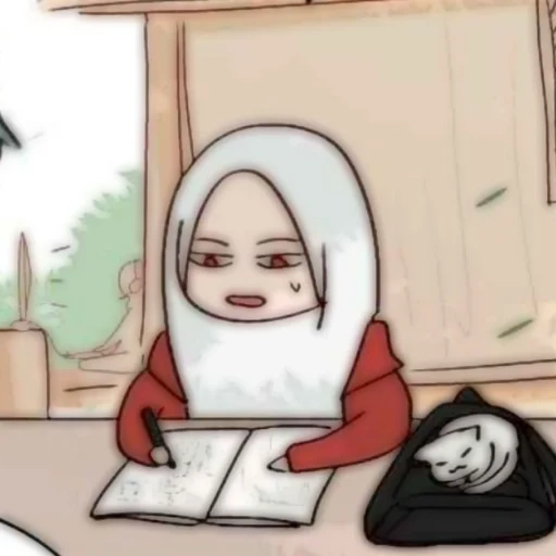 anime, filles, anime muslim, anime de dessin animé, hijabi cartoon hent4i