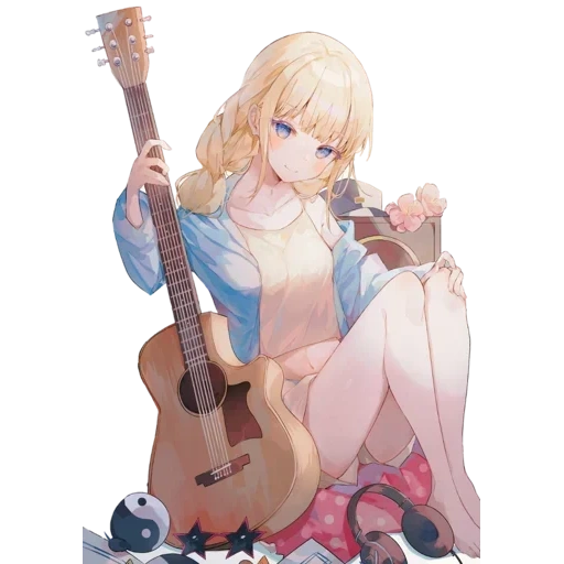 toca la guitarra, chica de animación, arte de guitarra de niña, guitarra de niña de animación