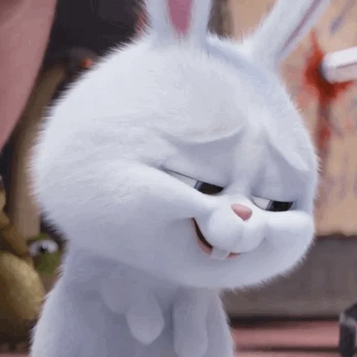 conejo malvado, bola de nieve de conejo, lindos dientes de conejito, conejo de mascota de vida secreta, vida secreta del conejo mascota