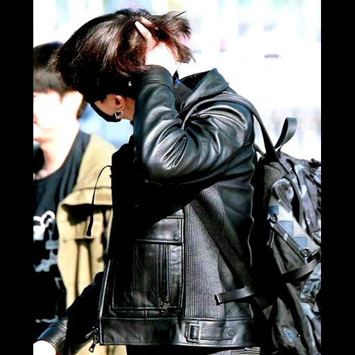 jungkook bts, a jacket of kosucha, leather jacket, a male jacket jacket, leather jacket aesthetics