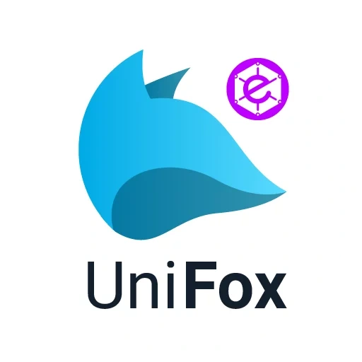 unifox, logo, logo kutu, logo rubah, logo rubah biru