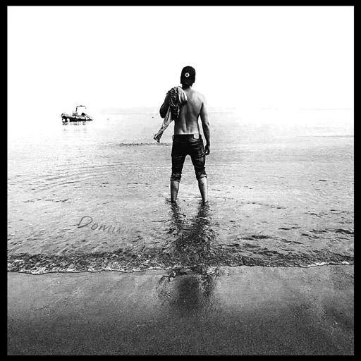 ragazzo, uomini, le persone, ragazzo sulla riva, foto in bianco e nero