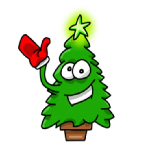 albero di natale verde, natale tree, una spina di pesce allegra, cartoon christmas tree smile
