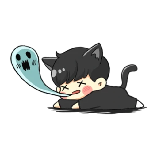 kucing, chibi, chibi bts, anak laki laki kulit hitam kucing, chibi bts shuga