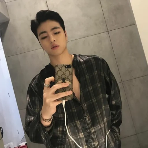 icône, mec, acteurs coréens, un beau garçon, ikon junhe selfie